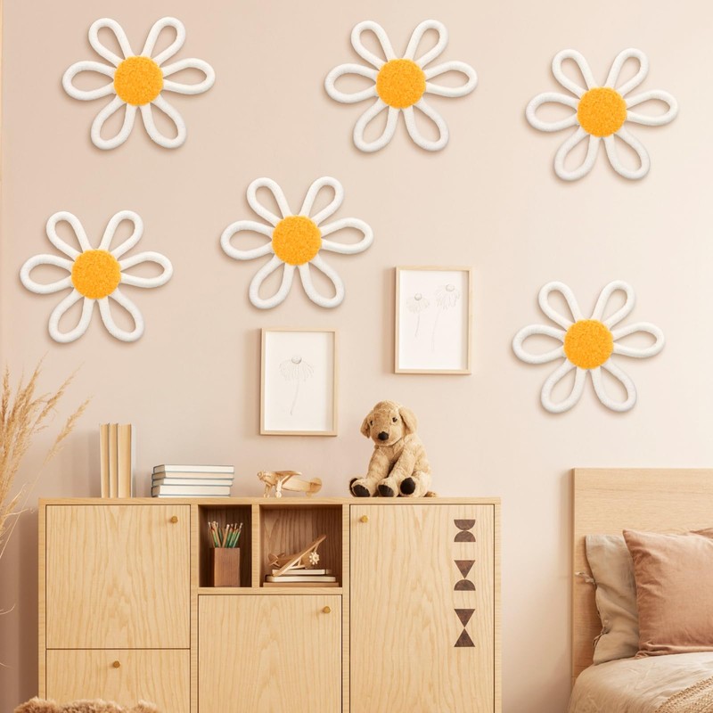 Zeyune 6 Pcs Boho Daisy Flower Wall Art Decor Boho