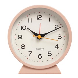 SHISEDECO 4.5" Battery Operated Antique Retro Analog Alarm Clock, Small Silent Bedside Desk Metal Clock with Light Function, Non-Ticking Clock Decor for Living Room,Bedroom,Bedside,Shelf (Pink)