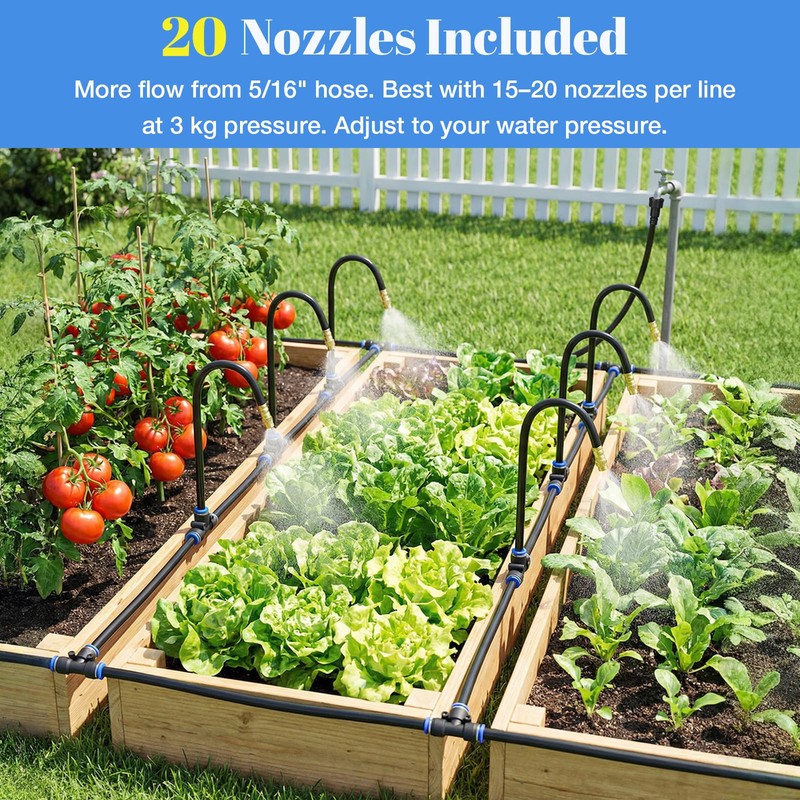 80FT Drip Irrigation Kit, 8mm Hose with 20 Brass 360°