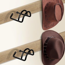 SEKSON Cowboy Hat Rack for Wall, 4 Pack Metal Iron Hat Holder, Wide Brim Hat Hooks, Wall Mount Hat Hanger for Baseball Caps, Fedoras, Straw Hats, Black