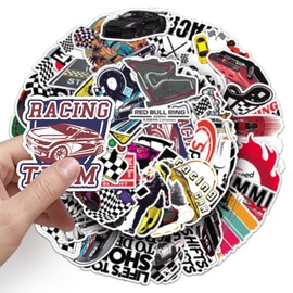 Pack of 50 Racing Competition Stickers Pack Racing Game Sticker Set Waterproof Vinyl Sticker for Laptop Children Cars Motorcycle Bicycle Skateboard Luggage Suitcase Computer Sticker Graffiti Decal