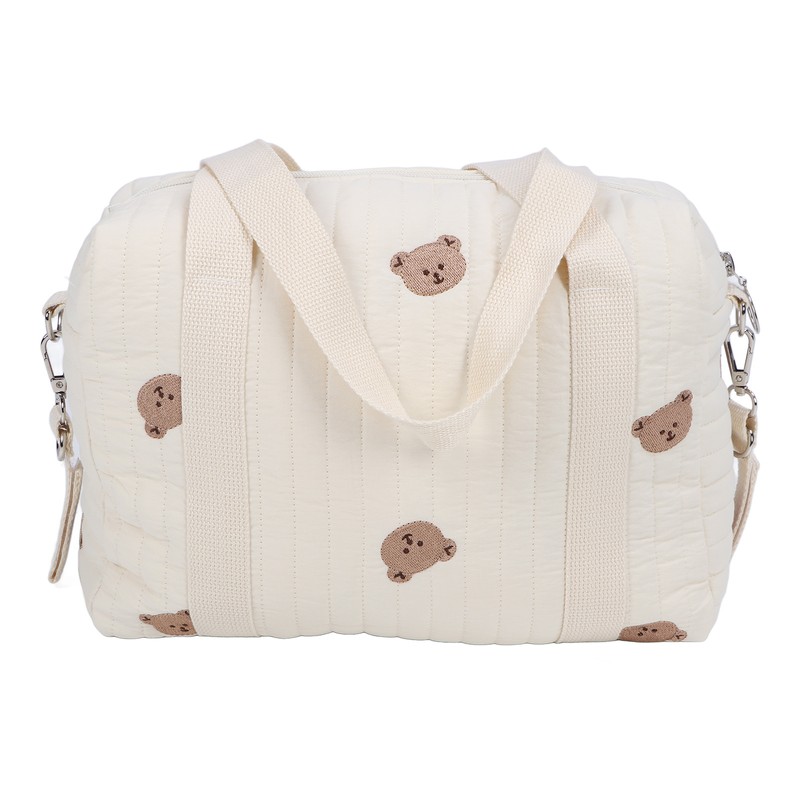 Multifunctional Baby Stroller Storage Bag Zipper Embroidery Reusable Handbag Nappy