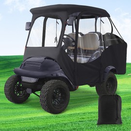 Drive-up Golf Cart Enclosure, Club Car Enclosure Fits for 4 Passengers Club Car Precedent Golf Cart, 600D Waterproof Portable Golf Cart Cover 4 Passenger with Zippered Doors and 4-Sided Clear Window