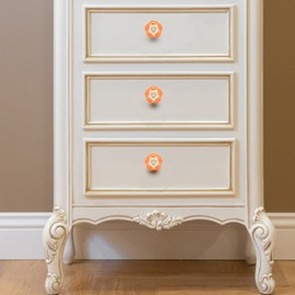 Perilla Home Set of 6 Ceramic Knobs for Cabinet & Drawers Decorative Knobs for Home Kitchen Cabinet Hardware Cupboard Glass Door Dresser Wardrobe and Drawer Pulls (Orange, Round)