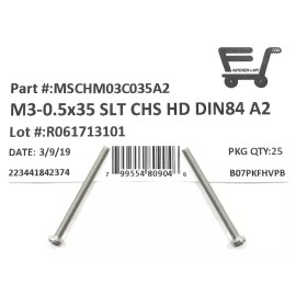 FAS (25) M3-0.5 x35 Stainless Steel Slotted Cheese Head Machine Screw DIN84 A2 M3x35
