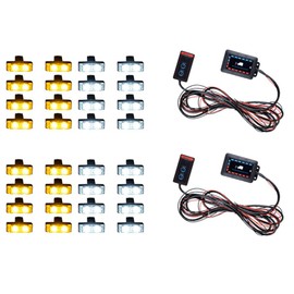 Astra Depot Set 16pcs White and 16pcs Amber 2-LED Emergency Warning Hazard Strobe Lights Bar with Indicate Switch Control Box