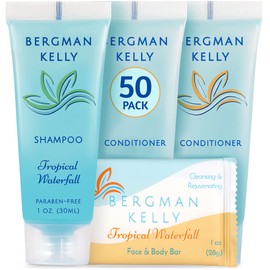 BERGMAN KELLY Rectangular Hotel Soap Bars, Shampoo & Conditioner 3-Piece Set (1 oz each, 150 pc, Tropical Waterfall), Delight Guests w/Invigorating & Refreshing Bulk Travel Size Hotel Toiletries
