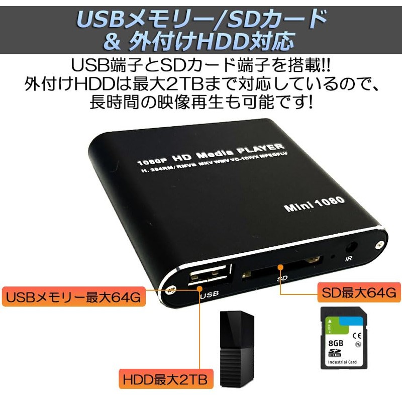 [Easy Connection] Ultra Small, Multi-functional, Portable Media Player, Supports 1080p