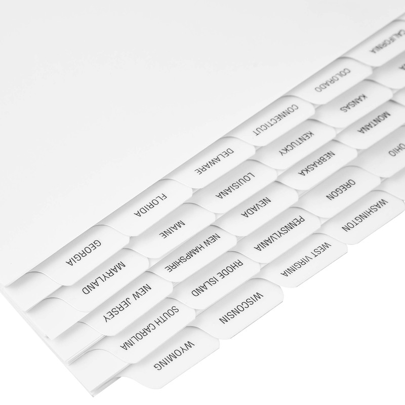 Exhibitindexes® State Divider Tabs/Indexes 3 Hole Punched