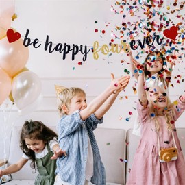 be happy fourever Banner - Black Glitter Funny 4th Birthday Anniversary Party Decors for Kids Boys/Girls' 4th Birthday Party Supply (Pre-Strung)