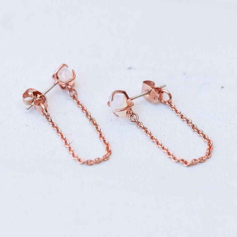 Pura Vida Rose Gold-Plated Raw Gem Chain Wrap Earrings -
