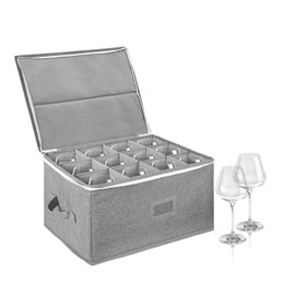 BOHEMIABY Wine Glass Storage Box Holds 12 - Stackable Hard Shell Organizer with Adjustable Dividers for Champagne Flutes & Crystal, Label Window, Durable Protector Case