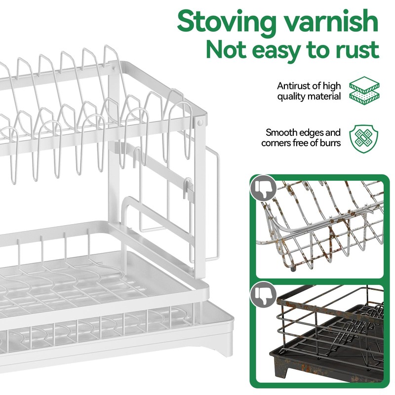QECOUI 2 Tier Dish Drying Rack for Kitchen Counter, Dish