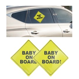MUQIDA 2PCS Baby On Board Sticker for Cars, 5" by 5" Baby on Board Stickers Sign Automotive Warning Decal, See-Through When Reversing Safety Strong Adhesive Auto Window Sticker (Style 02)