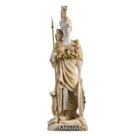Athena With Owl Medusa Shield Greek Goddess Alabaster Statue Gold 10.6"