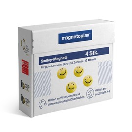 magnetoplan Smiley Face Magnets Diameter 40 mm Pack of 6, Yellow/Black