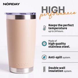 NORDAY | Tumbler Cup with Lid - 20oz - Sand | Vacuum Insulated Tumbler - Travel Tumbler - Stainless Steel Tumblers - Double Wall Coffee Tumbler - Keeps Temperature up to 24hr - Anti Spill Lids