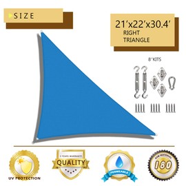 Coarbor 21'x22'x30.4' Right Triangle Sun Shade Sail Perfect for Patio Yard Deck Outdoor Garden with Hardware Kit UV Block Shade Cover Canopy-Blue