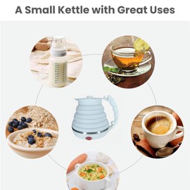 DOFQQG Travel Kettle Electric, Portable Travel Tea Kettle Small, Ultra-thin Collpasible Electric Kettle, Food Grade Silicone Foldable, Auto Shut off and Keep Warm, 110V 555ml (White)