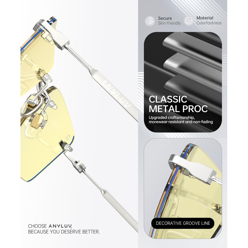 ANYLUV Frameless Blue Light Glasses Men Women, Lightweight Blue Light