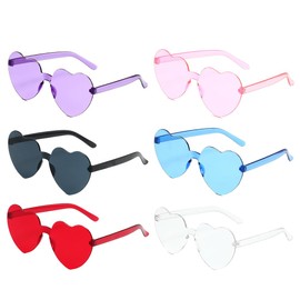 KRFWGUU 6 Pairs of Heart Sunglasses, Colourful Heart Glasses, Colours, Rimless Party Glasses, Transparent Party Sunglasses, for Children, Men, Women, Birthday Party, Carnival, Malle