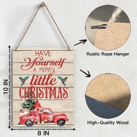 Christmas Signs For Front Door Porch Room, Merry Christmas Decoration, Christmas Truck Wall Art Indoor Outdoor, Rustic Christmas Hanging Farmhouse Sign, Set Of 1 Wooden Sign With Rope - P11