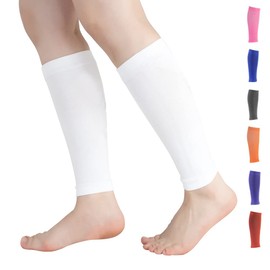 Novetec Calf Compression Sleeves for Men & Women (20-30mmhg) - Leg Compression Sleeve for Running, Cycling, Shin Splints Support, Relieve Legs Pain, Travel (One Pair)(White,Small)