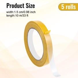 5 Rolls 0.59in Double Sided Tape for Clothes Heavy Duty, Rug Fabric Carpet Fashion Tape for Women Clothes, Hem Tape for Pants No Sew No Iron Stick Curtains, Headliner Adhesive Tapes Multipurpose