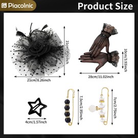 Piacolnic Fascinators Hat for Women Tea Party, Fascinators for Women High Tea Retro Black Fascinator Hats Lace Gloves for Derby Events