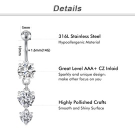 JFORYOU 14G Belly Button Piercing 10 mm Belly Piercing 5 Style CZ Navel Piercing Belly Button Ring, Stainless Steel