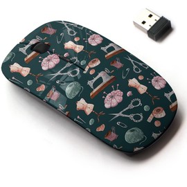 2.4G Wireless Mouse with Cute Pattern Design for All Laptops and Desktops with Nano Receiver - Sewing Machine Scissors