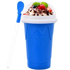 500ML Slushie Maker Cup - DIY Magic Slushy Maker Squeeze Cups, Portable Smoothie Squeezes Cup for Milk and Ice Cream Make, Double Layer Slushy Maker Cups, Birthday Gifts for Family(Blue, 500ML)
