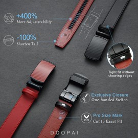 DOOPAI Belt Men, Ratchet Belt Dress Adjustable 1 3/8" Genuine Leather Belt, Red Men's Designer Belt with Metal Buckle, Belt Size Length Can be Cut, with Gift Box