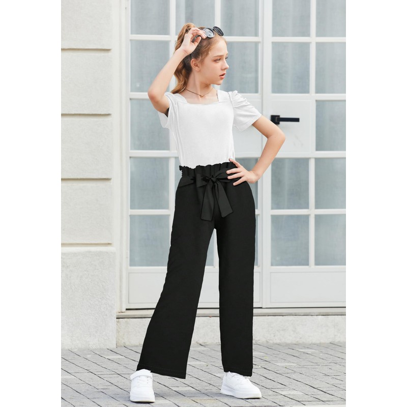 Arshiner Girls White and Black Solid Trendy Outfits, Short Sleeve