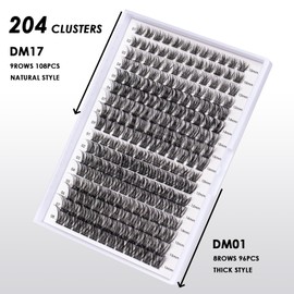 Lash Clusters 204 Pcs Individual Lashes Clusters Eyelash Extensions False Eyelashes DIY Lash Extension Kit Reusable False Eyelashes Natural Look Mix 10-16mm(DM01+DM17)