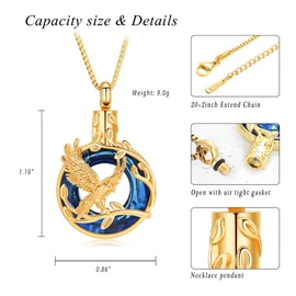 XSMZB Eagle Cremation Jewelry for Ashes Circle of Life Urn Necklace Keepsake Stainless Steel Crystal Memorial Pendant Human Pets Ash Holder Gift for Women Men (Gold-Blue)