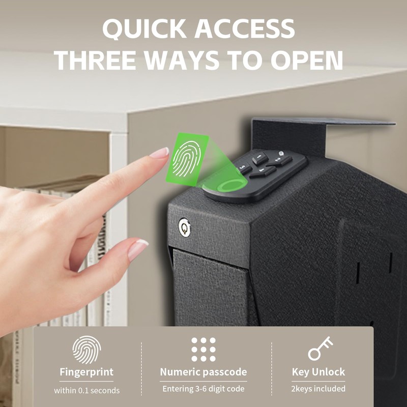 Biometric Gun Safe box, 3-Way Unlock pistol safe: Fingerprint, Digital
