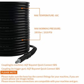 Fai Top 6M High Pressure Hose with Quick Connector Compatible for Bosch AQT High Pressure Washers (6M, Black)