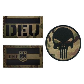 Pack of 3 German Flag IR Infrared Reflective Patches with 1 x Velcro Patches Punisher for Tactical Military Clothing Backpack Baseball Cap Uniform Vest Dog Harness Patch