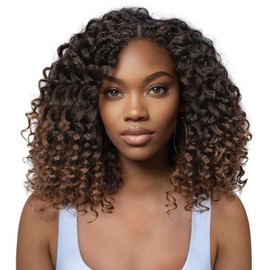 Lady Miranda Double Full Lace Braided Wigs for Black Women GoGo Curl Braided Wig Synthetic Lace Front Wigs for Black Women Knotless Curly Braid Wig Ombre Brown Pre Plucked Wig(Ombre Brown)