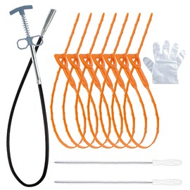 WIPEOUTX Pack 10 with 35.5 Flexible Drain Snake 7 Hair Clog Removers 2 Brushes and 20 Pairs Disposable Gloves Fast and Effective Drain Clog Remover