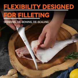 TUO Fillet Knife for Meat and Fish, 7 Inch Sharp Fish Knife in High Carbon Steel, Flexible Blade for Filleting, Poultry Cutting - Fiery Phoenix Series