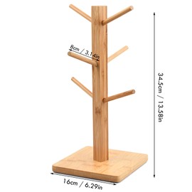 Chstarina Wooden Cup Stand, Bamboo Wooden Cup Holder, Pretzel Holder, Tree Cup Holder, Cup Rack, Cup Rack, Cup Tree, Coffee Cup Rack with 6 Hooks for Kitchen Counter (Square)