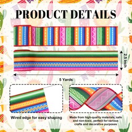 YKW Mexican Fiesta Wired Ribbon, 2 Rolls 2.5 Inch x 10 Yards Colorful Striped Ribbon for Cinco de Mayo Party Decorations, Gift Wrapping, Wreaths, DIY Crafts (Mexican)