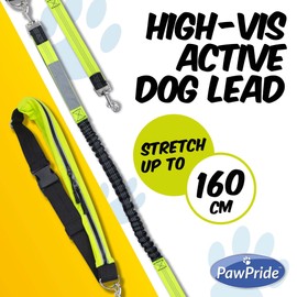 PawPride 7in1 Reflective Hands-Free Dog Adjustable Belt 1.6m Lead - Fully Adjustable Belt with Reflective Bungee Dog Running Lead – Durable Bungees Reflective Jogging Lead