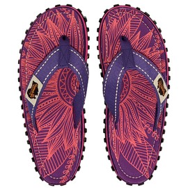 Gumbies Originals Women's Flip Flops Made from Recycled Materials - Profiled Sole Made of Recycled Car Tyres, Soft Footbed Made of Canvas Cotton, Comfortable Toe Post, Purple Sunflower