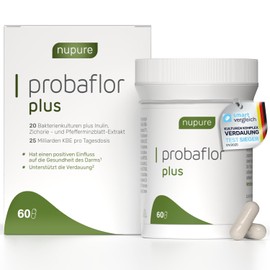 Nupure Probaflor Plus 400 Billion CFU/g*, 60 Capsules, High Dose, 20 Strains Lactic Acid Bacteria and Bifidobacteria, Plus Inulin, Gastric Juice-Resistant Capsule Shell