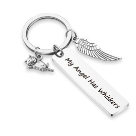BOSATE Pet Memorial Gift My Angel Has Whiskers Pet Loss Keychain Sympathy Gift Loss of Cat Jewelry Gift Memory of Cat Remembrance Gift for Cat Lover (Angel has whiskers1-KR)