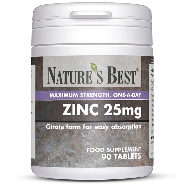 Natures Best Zinc Citrate 25mg, Immunity, Skin, Vision, and Fertility Support, 90 TABLETS