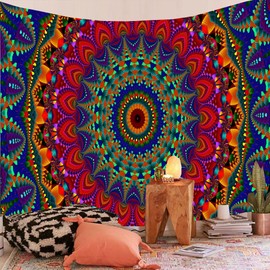 FENDROM Cool Colorful Mandal Tapestry Popular Handicrafts Indian hippie Bohemian Wall Hanging Aesthetic Floral Mandala Wall Art For College Bedroom Living Room Dorm Beach Throws Table Cloth